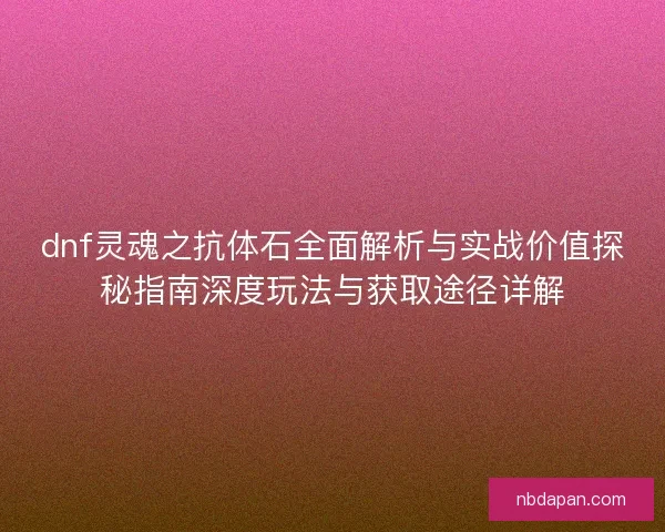 dnf灵魂之抗体石全面解析与实战价值探秘指南深度玩法与获取途径详解